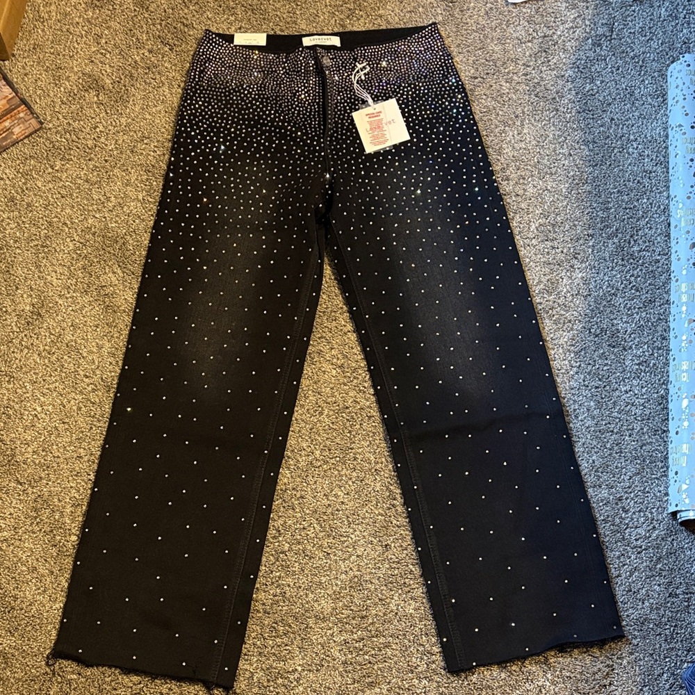 Loverver Black Rhinestone Jeans